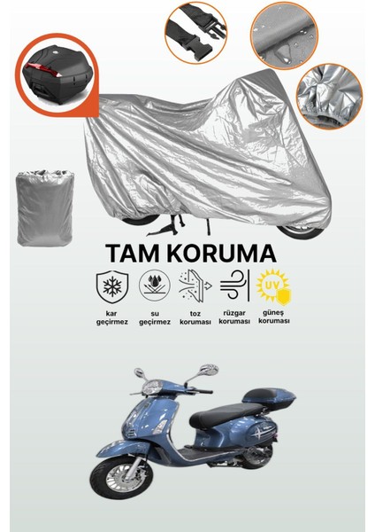 Gri Arka Çanta Uyumlu Kral Motor Rana Uyumlu Motor Brandası, Koruyucu Örtü