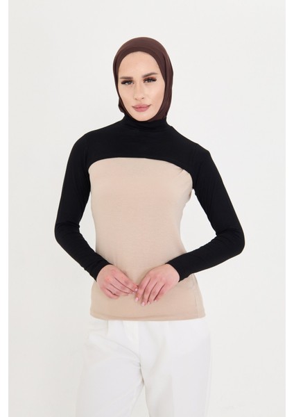 Siyah Tesettür Balıkçı Yakalı Boyunluklu Kolluk Viskon Düz 1025_01