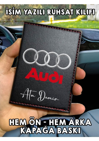 Audi Ön Arka Baskılı Oto Araç Ruhsat Kabı Kartlık Deri Isim Yazılı Kişiye Özel Cüzdan