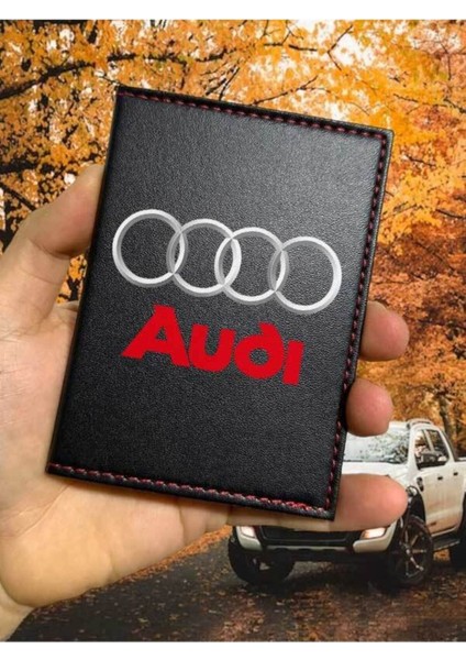 Audi Desenli Ruhsat Kabı Logolu Oto Ruhsat Kılıfı Vinleks Deri Dikişli Araç Ruhsat Koruyucu