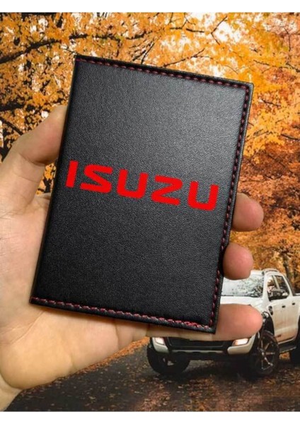Isuzu Desenli Ruhsat Kabı Logolu Oto Ruhsat Kılıfı Vinleks Deri Dikişli Araç Ruhsat Koruyucu
