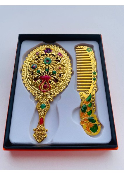 Ayna Tarak Seti, Kutulu-Metal-Hediyelik Takım, 13CM Aynalı Saç Fırçası, Tavuskuşu Figürlü fırsatları