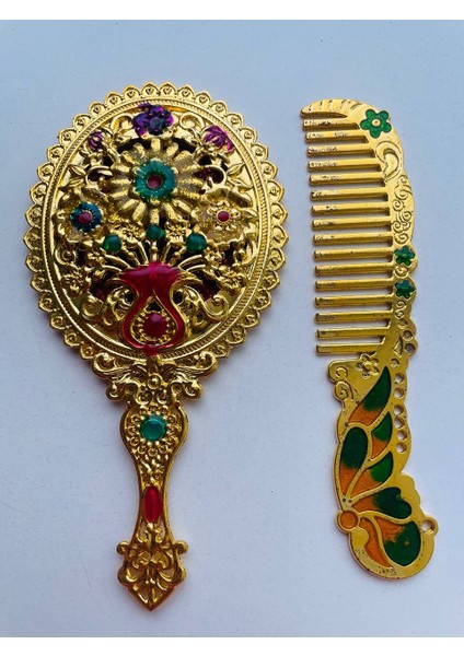 Ayna Tarak Seti, Kutulu-Metal-Hediyelik Takım, 13CM Aynalı Saç Fırçası, Tavuskuşu Figürlü indirimleri