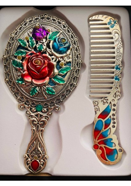 Ayna Tarak Seti, Kutulu-Metal-Hediyelik Takım, 13CM Aynalı Saç Fırçası, Tavuskuşu Figürlü fiyatları