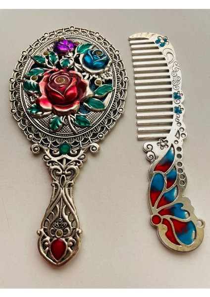 Ayna Tarak Seti, Kutulu-Metal-Hediyelik Takım, 13CM Aynalı Saç Fırçası, Tavuskuşu Figürlü fırsatları