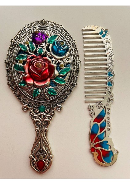 Ayna Tarak Seti, Kutulu-Metal-Hediyelik Takım, 13CM Aynalı Saç Fırçası, Tavuskuşu Figürlü indirimleri