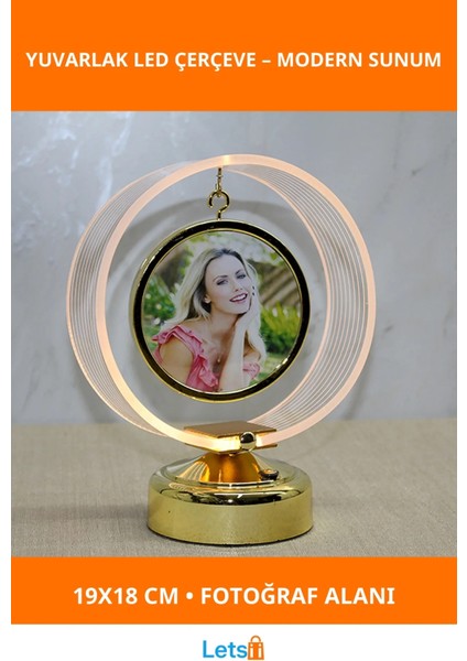 Kişiye Özel LED Işıklı Yuvarlak Fotoğraf Çerçevesi 19X18 cm