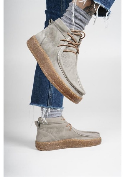 241520 Bağcıklı Günlük Bot Hakiki Deri Gri Nubuk modelleri