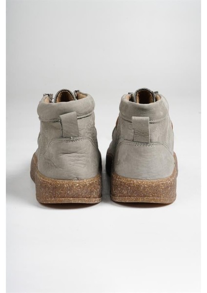 241520 Bağcıklı Günlük Bot Hakiki Deri Gri Nubuk
