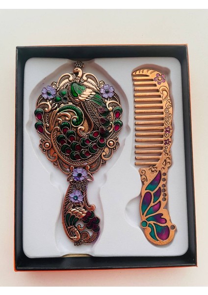 Ayna Tarak Seti, Kutulu-Metal-Hediyelik Takım, 13CM Aynalı Saç Fırçası, Tavuskuşu Figürlü fiyatları