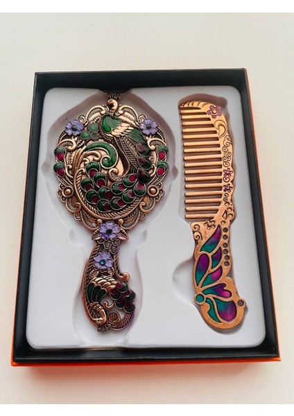 Ayna Tarak Seti, Kutulu-Metal-Hediyelik Takım, 13CM Aynalı Saç Fırçası, Tavuskuşu Figürlü fırsatları