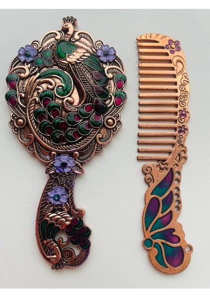 Ayna Tarak Seti, Kutulu-Metal-Hediyelik Takım, 13CM Aynalı Saç Fırçası, Tavuskuşu Figürlü indirimleri