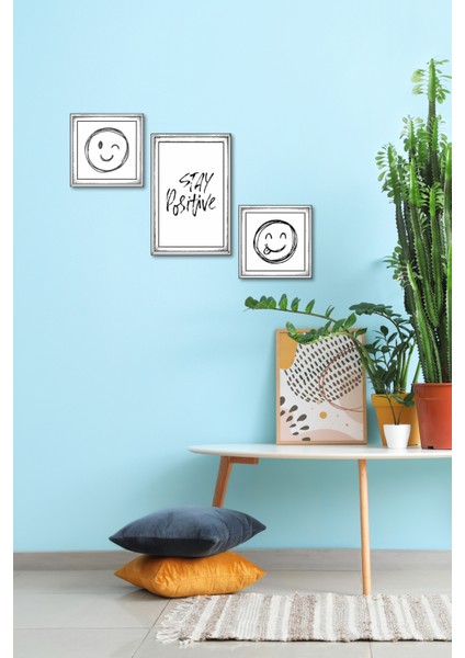 Stay Positive 3’lü Gravür Ahşap Duvar Dekoru Seti – Minimal Çerçeveli Motive Edici Tasarım fiyatları