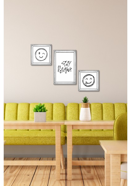 Stay Positive 3’lü Gravür Ahşap Duvar Dekoru Seti – Minimal Çerçeveli Motive Edici Tasarım indirimleri