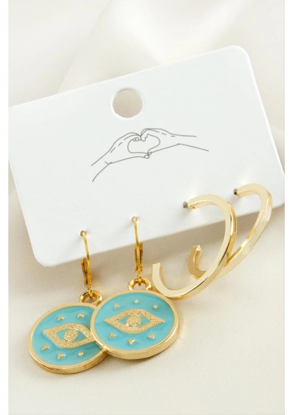 4 Adet Göz Mineli Halka Küpe