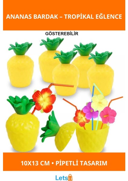 Renkli Ananas Pipetli Bardak 10X13 cm