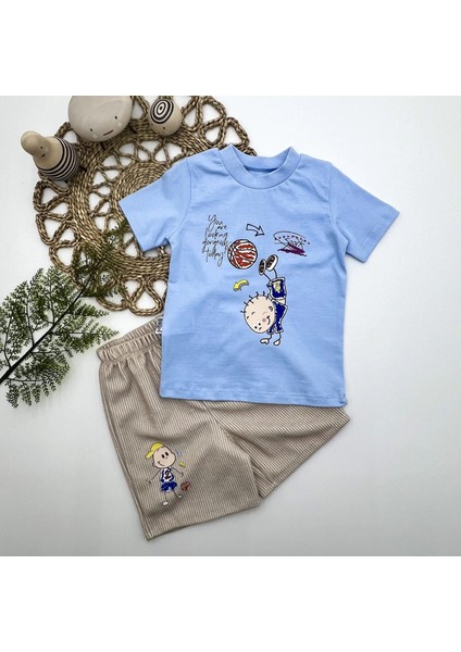 Litaetrend 1-2-3 Yaş Topçu Erkek Çocuk Baskılı Şortlu Kısa Kollu Tişört 2li Erkek Bebek Takımı Mavi