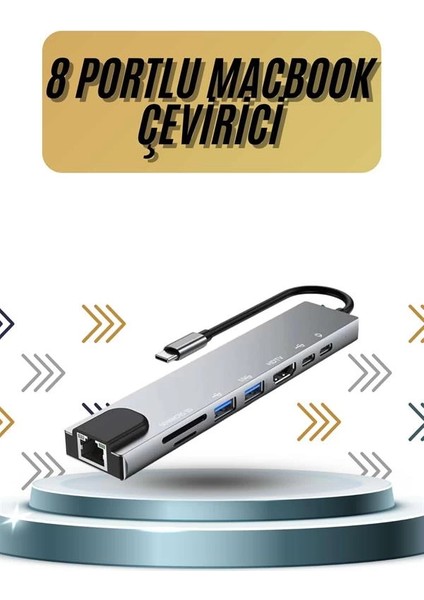 8 Portlu Macbook Çevirici Type C Hub Sd Tf USB Çoğaltıcı Ethernet fiyatları