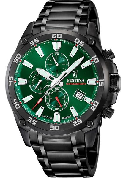 F20735/2 Quartz Kronograf Çelik Siyah Yeşil Kadran 20 Atm 47 mm Erkek Kol Saati