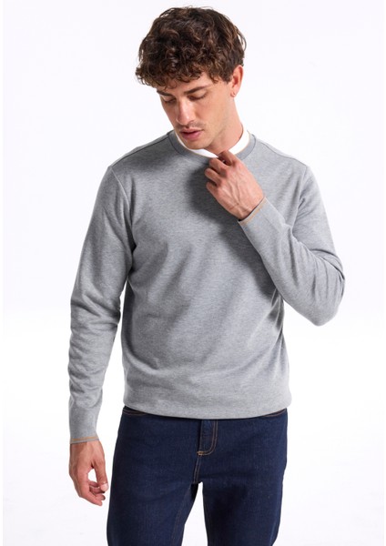Bisiklet Yaka Düz Gri Melanj Erkek Sweatshırt F5WM-SWT 2276