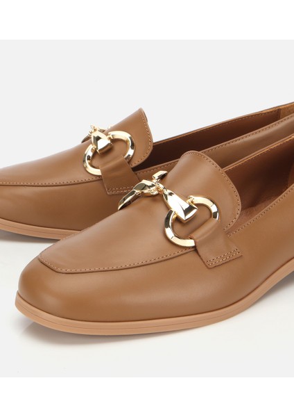 01AYH312430A340 KADIN Deri Kahverengi Tokalı Klasik Loafer modelleri