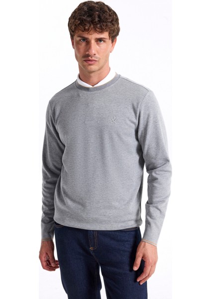 Bisiklet Yaka Düz Gri Melanj Erkek Sweatshırt F5WM-SWT 2276 modelleri