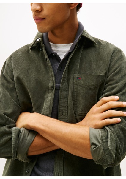 Regular Fit Haki Düz Erkek Gömlek DM0DM22021MRH Tjm Reg Baby Cord Shı indirimleri