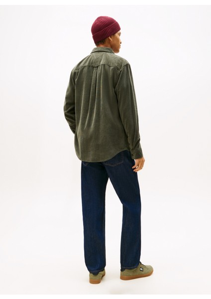 Regular Fit Haki Düz Erkek Gömlek DM0DM22021MRH Tjm Reg Baby Cord Shı