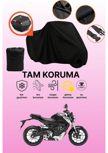 Siyah Arka Çanta Uyumlu Honda Cb 125 R Uyumlu Motosiklet Brandası, Koruyucu Örtü