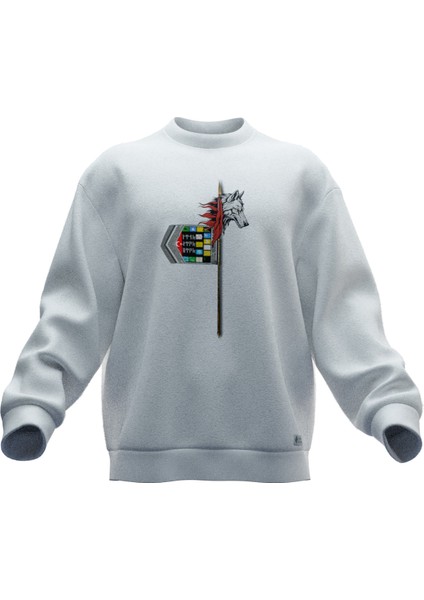 Kurt Başlı Tuğ Tasarımlı Rahat Kalıp Unisex Sweatshirt