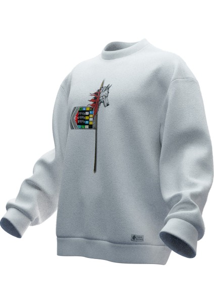 Kurt Başlı Tuğ Tasarımlı Rahat Kalıp Unisex Sweatshirt fiyatları