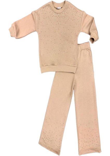 Kız Çocuk 3 Iplik Taş Detaylı Alt-Üst Takım 4-12 Yaş 12346