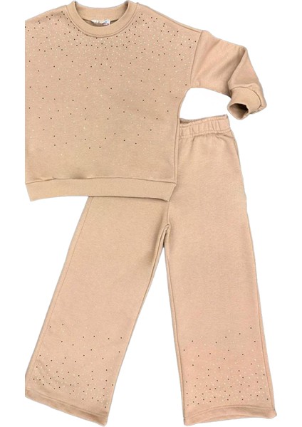 Kız Çocuk 3 Iplik Taş Detaylı Alt-Üst Takım 4-12 Yaş 12346 fırsatları