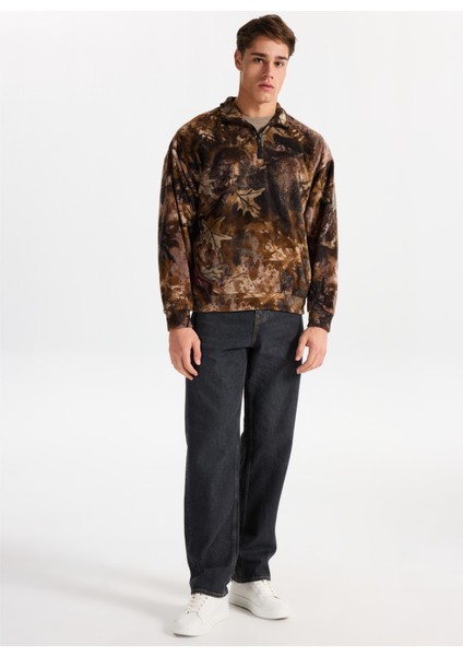 Yüksek Yaka Kahve Erkek Sweatshırt Onsbılly Vtg Washed Aop Halfzıp Swe modelleri