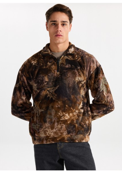 Yüksek Yaka Kahve Erkek Sweatshırt Onsbılly Vtg Washed Aop Halfzıp Swe fırsatları