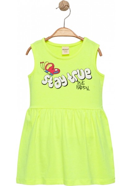 Kız Çocuk Neon Yeşil Kolsuz Stay True Happy Baskılı Elbise fiyatları