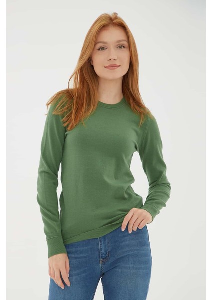 Esnek Bisiklet Yaka Kazak Yeşil