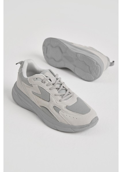Erkek Gri Faylon Taban Nefes Alabilen Kumaş Reflektörlü Dalgalı Desenli Spor Ayakkabı
