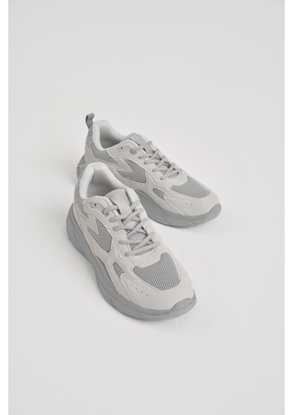 Erkek Gri Faylon Taban Nefes Alabilen Kumaş Reflektörlü Dalgalı Desenli Spor Ayakkabı modelleri