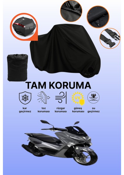Siyah Arka Çanta Uyumlu Piaggio Beverly 200 Uyumlu Motosiklet Brandası, Koruyucu Örtü