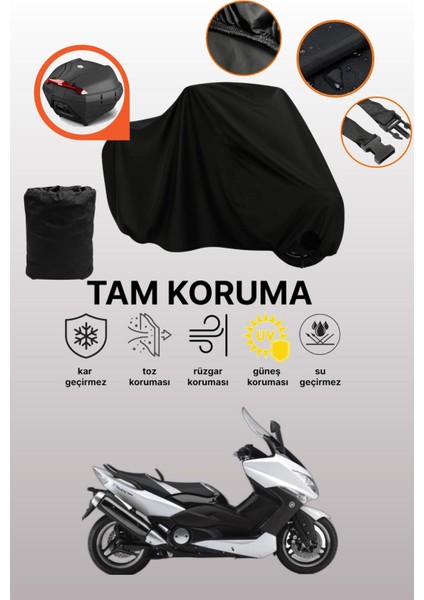 Siyah Arka Çanta Uyumlu Yamaha Tmax 500 Uyumlu Motosiklet Brandası, Koruyucu Örtü