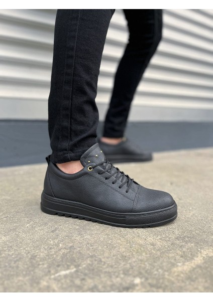 JY152 Cool Bağcıklı Cilt Erkek Günlük Spor Klasik Ayakkabı Cst - Siyah