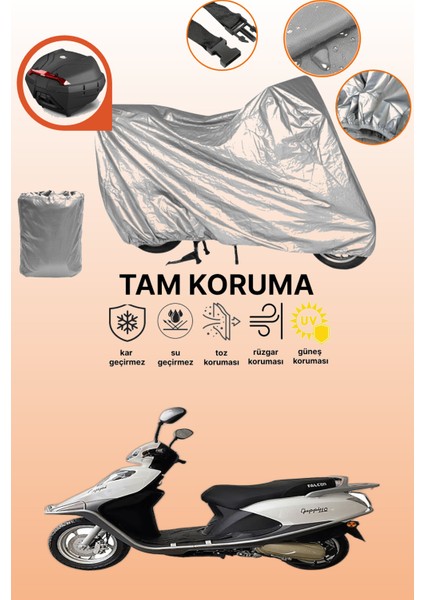 Gri Arka Çanta Uyumlu Falcon Guppi 110 Uyumlu Motor Brandası, Koruyucu Örtü