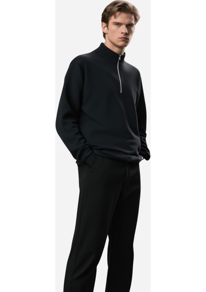 Unisex Relax Rahat Kesim Pamuklu Içi Polarlı Yarım Fermuarlı Dik Yaka Sweatshirt fiyatları
