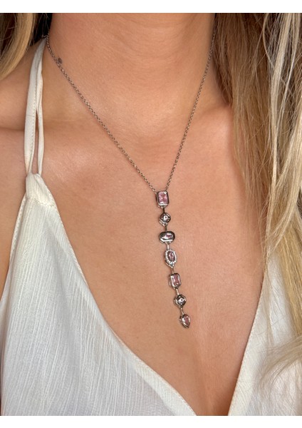 316L Çelik 7 Element Y Kolye Renkli Taşlı Kadın Kolye