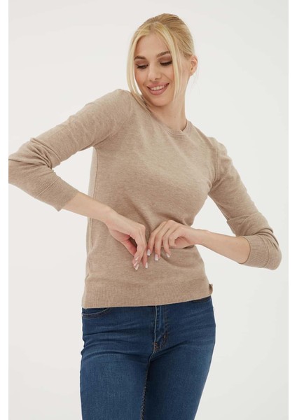 Esnek Bisiklet Yaka Kazak Vizon Melanj fırsatları