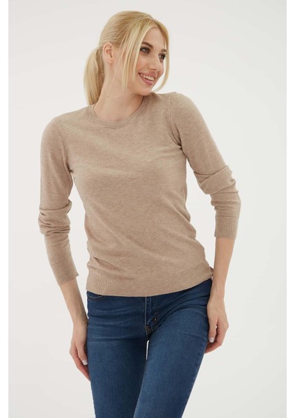 Esnek Bisiklet Yaka Kazak Vizon Melanj indirimleri