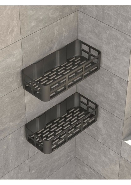 2’li Yapışkanlı Banyo Rafı Şampuanlık Sabunluk Seti – Antrasit Renk Duş Rafı Suya Dayanıklı Plastik fırsatları