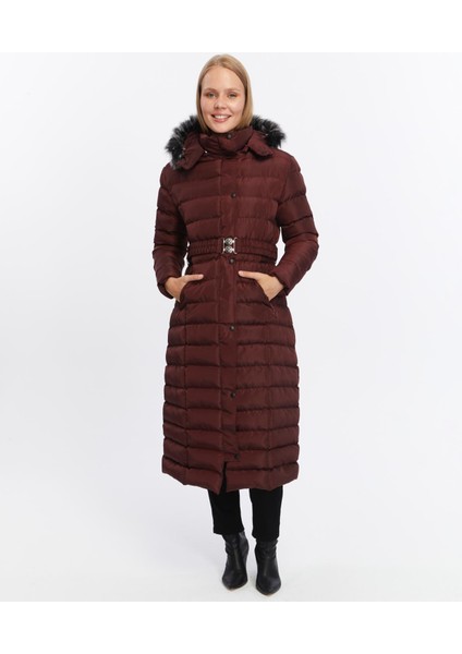 Kadın Yeni Sezon Memori Kumaş Kemerli Kapşonlu Su Geçirmez Şişme Mont