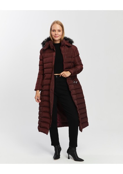 Kadın Yeni Sezon Memori Kumaş Kemerli Kapşonlu Su Geçirmez Şişme Mont indirimleri